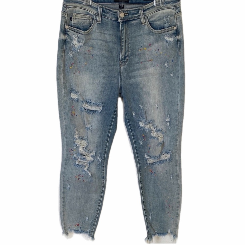 Judy Blue Boyfriend Fit Paint Splattered Distressed Women's Jeans Size 13/31